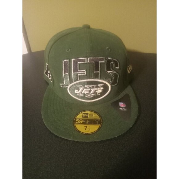 New York Jets Hat New Era 59FIFTY Flat Bill Fitted Cap 7 3/4 NFL Draft Football - Picture 1 of 5